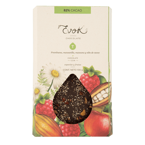 Chocolate 82% Frambuesa Manzanilla Manzana - Evok 100g