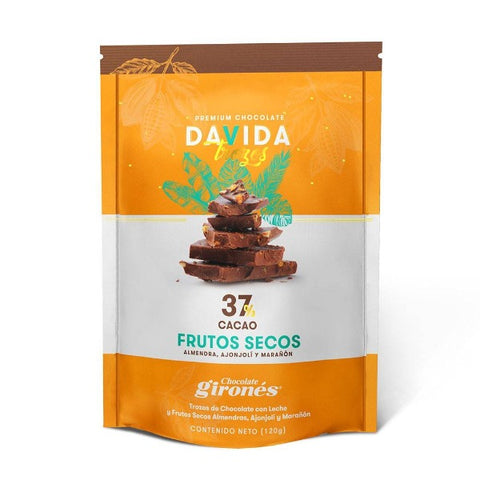 Trozos Cacao Frutos Secos 37%  - Davida 120g.